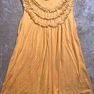 August Silk Women Small Mustard Sleeveless Ruffled Neck Loose Blouse BOHO Top
